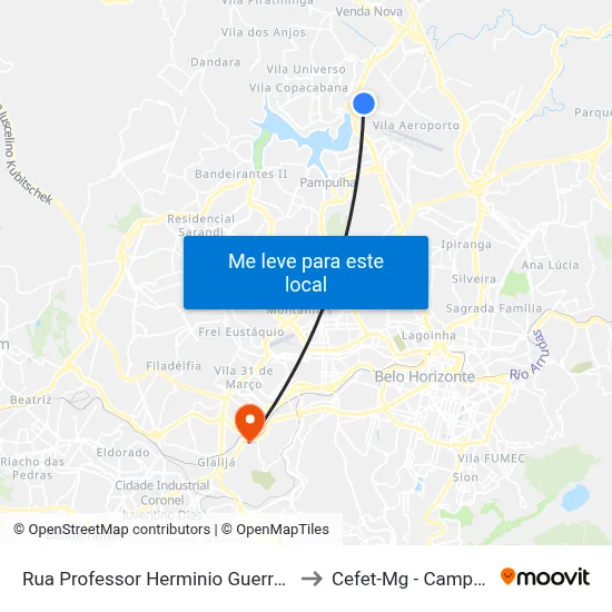 Rua Professor Herminio Guerra 130 to Cefet-Mg - Campus II map