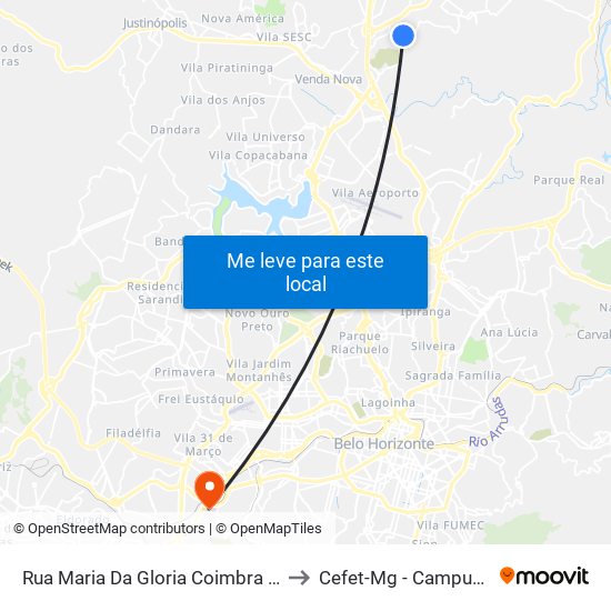 Rua Maria Da Gloria Coimbra 25 to Cefet-Mg - Campus II map