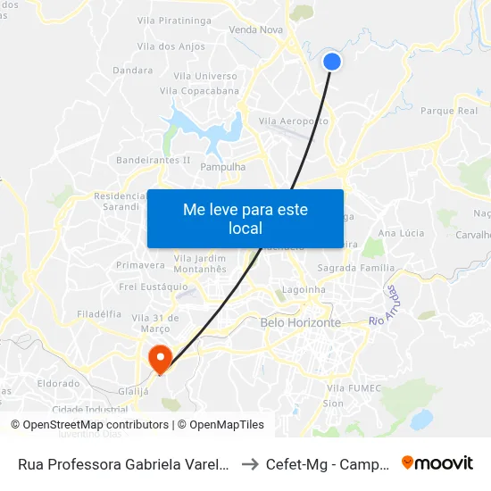 Rua Professora Gabriela Varela 360 to Cefet-Mg - Campus II map