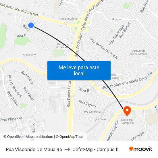 Rua Visconde De Maua 95 to Cefet-Mg - Campus II map