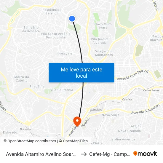Avenida Altamiro Avelino Soares 920 to Cefet-Mg - Campus II map