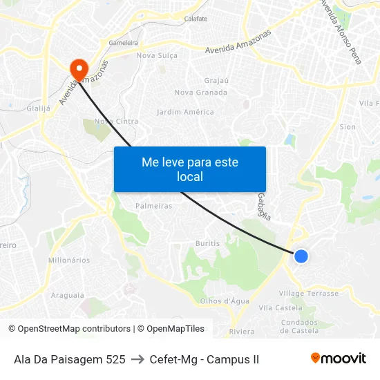 Ala Da Paisagem 525 to Cefet-Mg - Campus II map