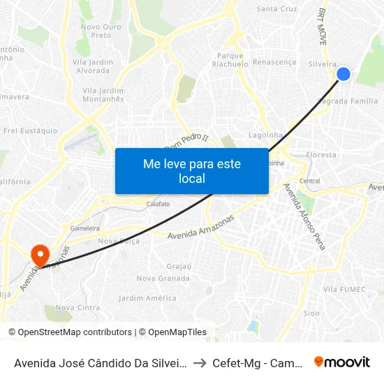 Avenida José Cândido Da Silveira, 273 to Cefet-Mg - Campus II map