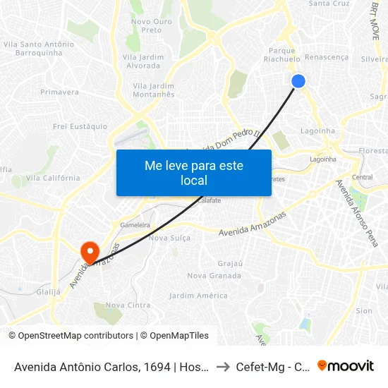 Avenida Antônio Carlos, 1694 | Hospital Belo Horizonte to Cefet-Mg - Campus II map