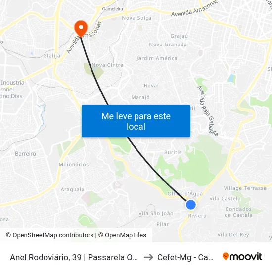 Anel Rodoviário, 39 | Passarela Olhos D'Água to Cefet-Mg - Campus II map