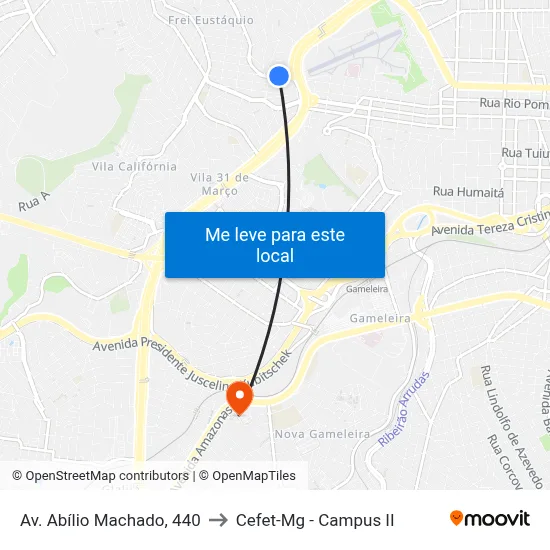 Av. Abílio Machado, 440 to Cefet-Mg - Campus II map