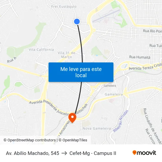 Av. Abílio Machado, 545 to Cefet-Mg - Campus II map