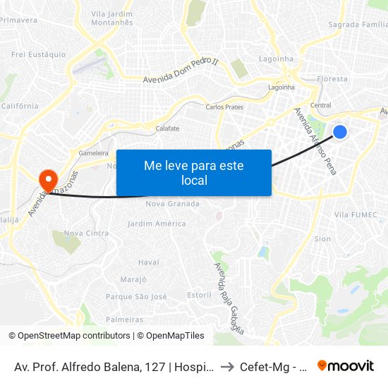 Av. Prof. Alfredo Balena, 127 | Hospital Das Clínicas Ufmg 3 to Cefet-Mg - Campus II map