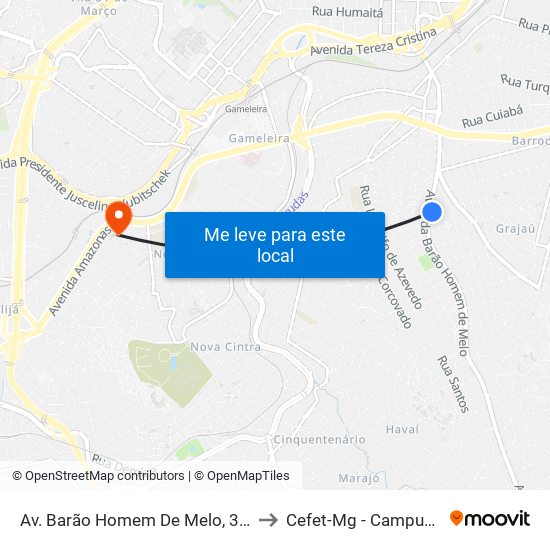 Av. Barão Homem De Melo, 329 to Cefet-Mg - Campus II map