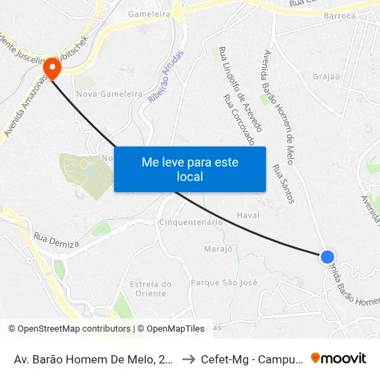 Av. Barão Homem De Melo, 2680 to Cefet-Mg - Campus II map