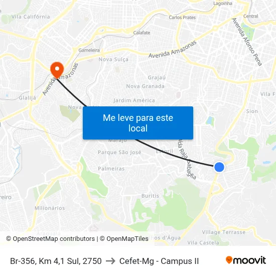 Br-356, Km 4,1 Sul, 2750 to Cefet-Mg - Campus II map