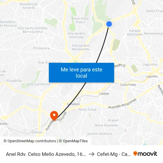 Anel Rdv. Celso Mello Azevedo, 16330 | Coca-Cola to Cefet-Mg - Campus II map