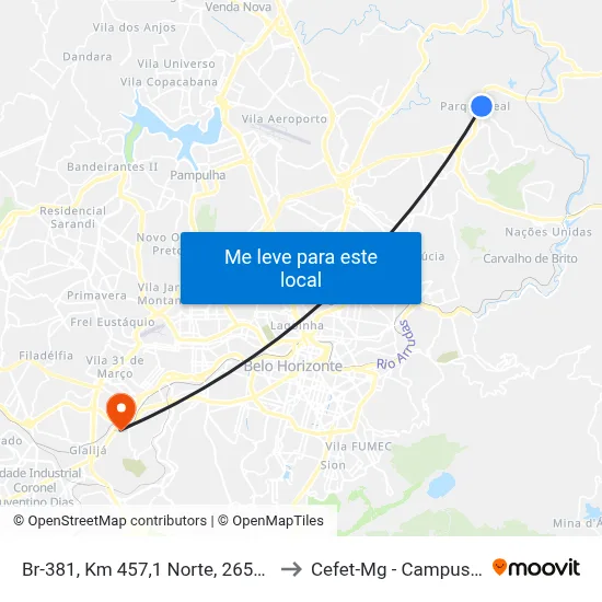 Br-381, Km 457,1 Norte, 26560 to Cefet-Mg - Campus II map