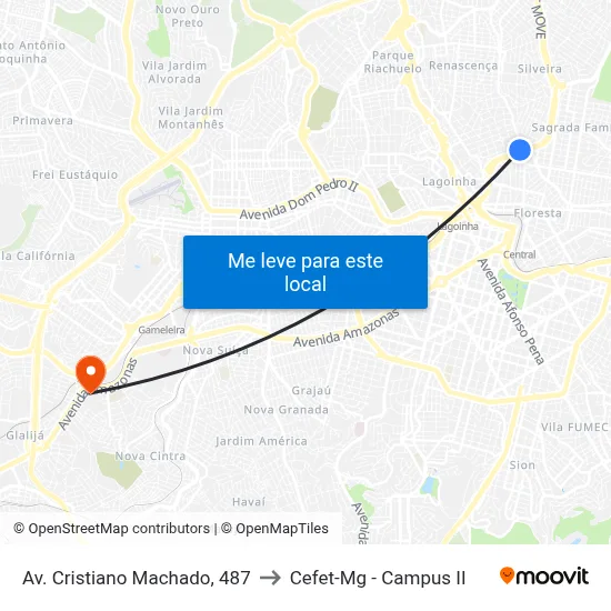 Av. Cristiano Machado, 487 to Cefet-Mg - Campus II map