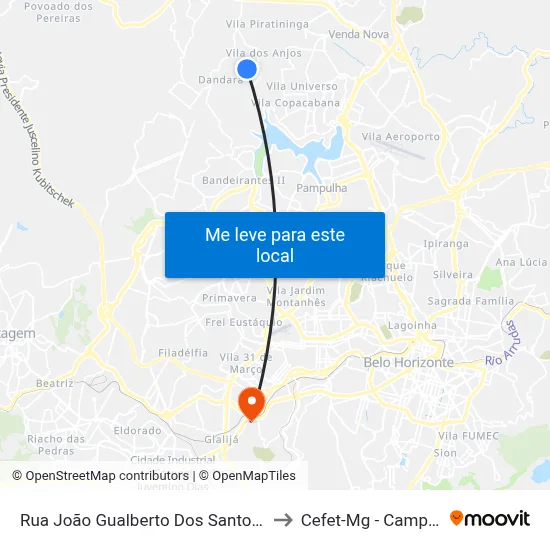 Rua João Gualberto Dos Santos, 376 to Cefet-Mg - Campus II map