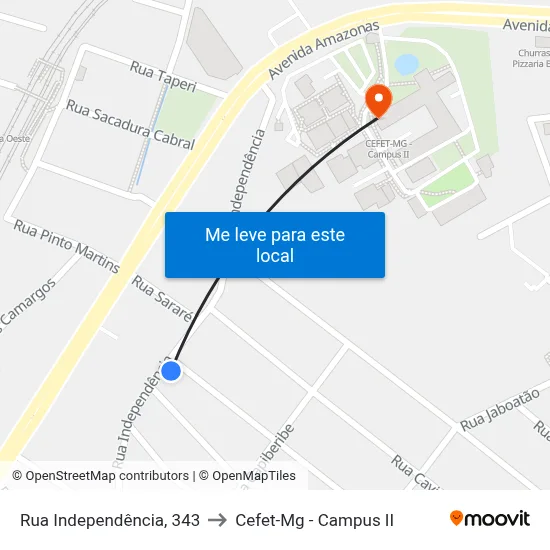 Rua Independência, 343 to Cefet-Mg - Campus II map