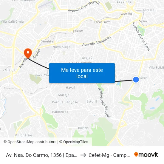 Av. Nsa. Do Carmo, 1356 | Epa Plus to Cefet-Mg - Campus II map