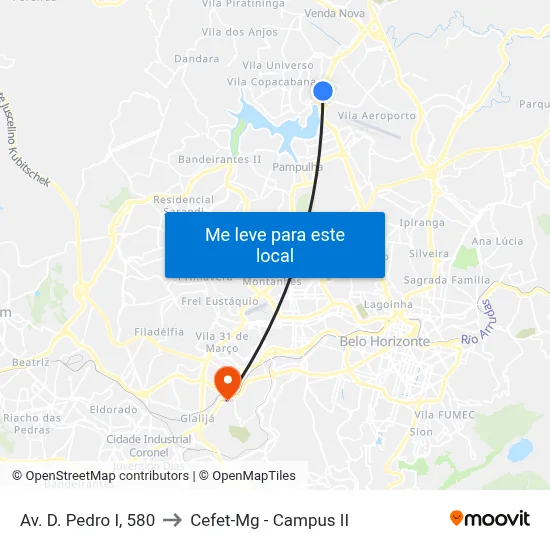 Av. D. Pedro I, 580 to Cefet-Mg - Campus II map