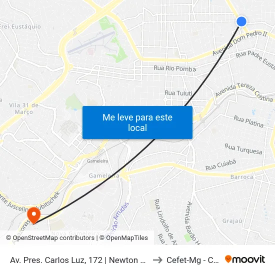Av. Pres. Carlos Luz, 172 | Newton Paiva Unidade J. K. to Cefet-Mg - Campus II map