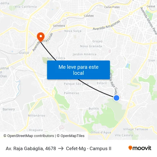 Av. Raja Gabáglia, 4678 to Cefet-Mg - Campus II map