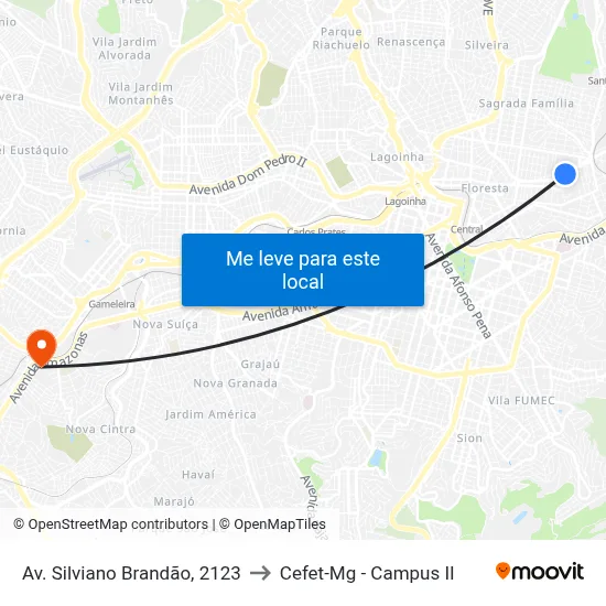 Av. Silviano Brandão, 2123 to Cefet-Mg - Campus II map