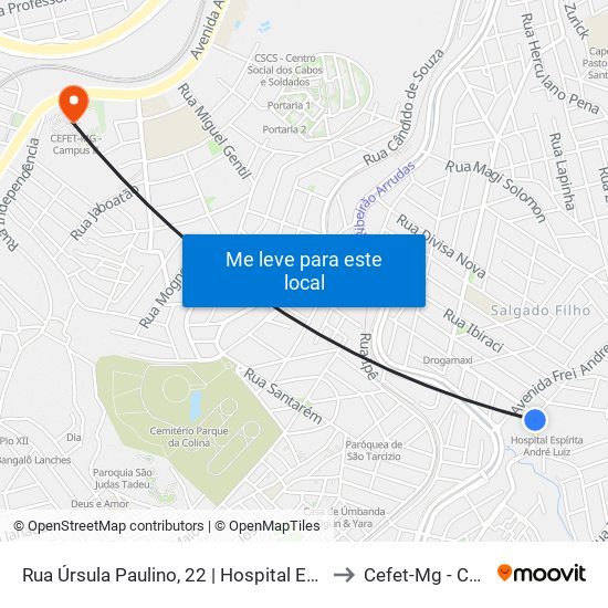 Rua Úrsula Paulino, 22 | Hospital Espírita André Luiz to Cefet-Mg - Campus II map