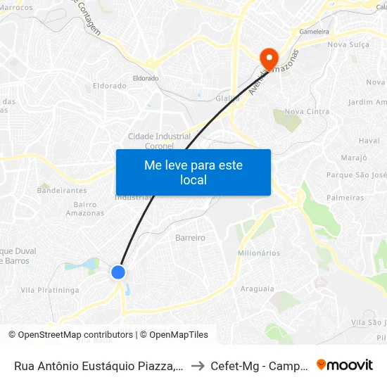 Rua Antônio Eustáquio Piazza, 2815 to Cefet-Mg - Campus II map