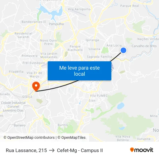 Rua Lassance, 215 to Cefet-Mg - Campus II map