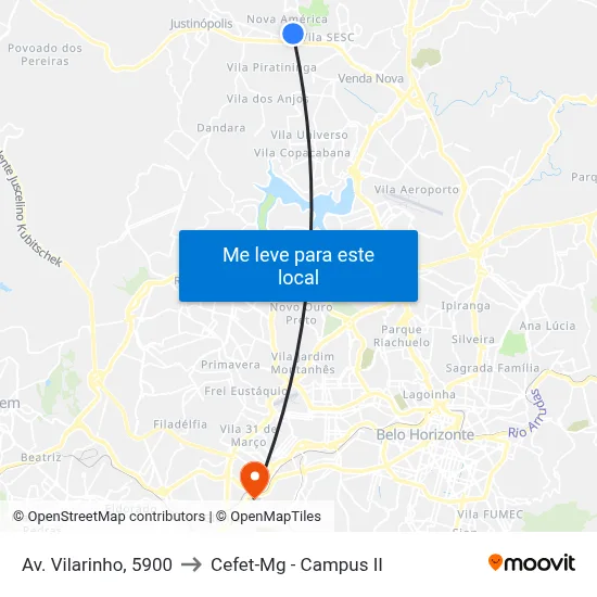 Av. Vilarinho, 5900 to Cefet-Mg - Campus II map