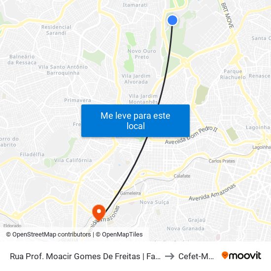 Rua Prof. Moacir Gomes De Freitas | Faculdade De Odontologia - Sentido Campus to Cefet-Mg - Campus II map