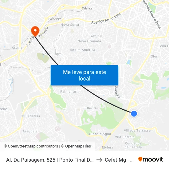 Al. Da Paisagem, 525 | Ponto Final Da Linha 2104 No Biocor to Cefet-Mg - Campus II map