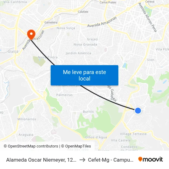 Alameda Oscar Niemeyer, 1214 to Cefet-Mg - Campus II map
