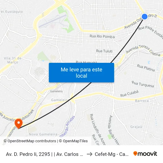 Av. D. Pedro Ii, 2295 | | Av. Carlos Luz (Catalão to Cefet-Mg - Campus II map