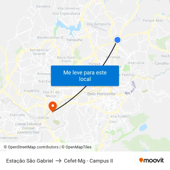 Estação São Gabriel to Cefet-Mg - Campus II map