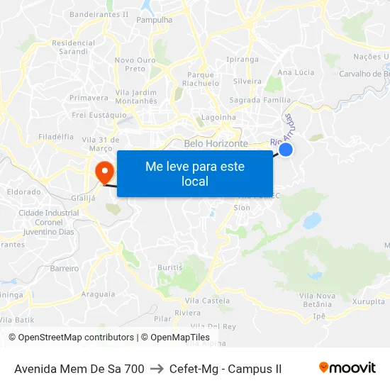 Avenida Mem De Sa 700 to Cefet-Mg - Campus II map