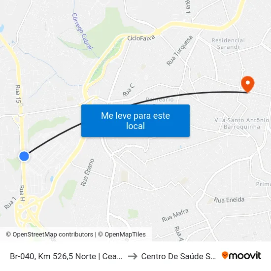 Br-040, Km 526,5 Norte | Ceasaminas to Centro De Saúde Serrano map
