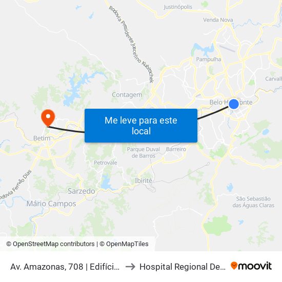 Av. Amazonas, 708 | Edifício Levy 1 to Hospital Regional De Betim map