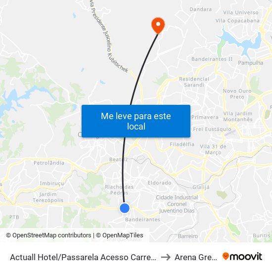 Actuall Hotel/Passarela Acesso Carrefour Contagem to Arena Gregorão map