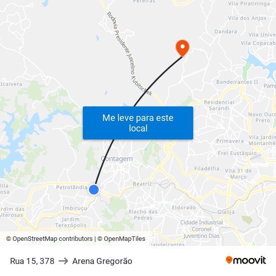 Rua 15, 378 to Arena Gregorão map