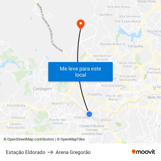 Estação Eldorado to Arena Gregorão map