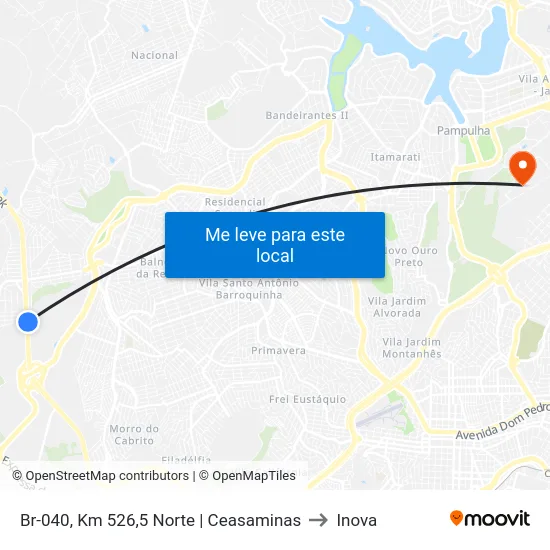 Br-040, Km 526,5 Norte | Ceasaminas to Inova map