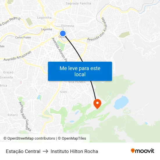 Estação Central to Instituto Hilton Rocha map