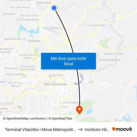 Terminal Vilarinho | Move Metropolitano - Setor Norte, Plat. A to Instituto Hilton Rocha map