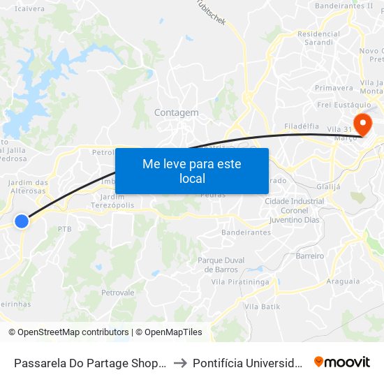 Passarela Do Partage Shopping Sentido Centro De Betim/Br-381 to Pontifícia Universidade Católica De Minas Gerais map