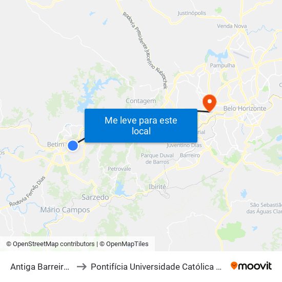 Antiga Barreira Br-381 to Pontifícia Universidade Católica De Minas Gerais map