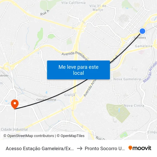 Acesso Estação Gameleira/Expominas to Pronto Socorro Unimed map