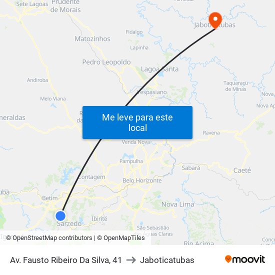 Av. Fausto Ribeiro Da Silva, 41 to Jaboticatubas map