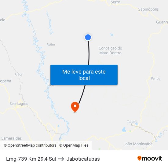 Lmg-739 Km 29,4 Sul to Jaboticatubas map