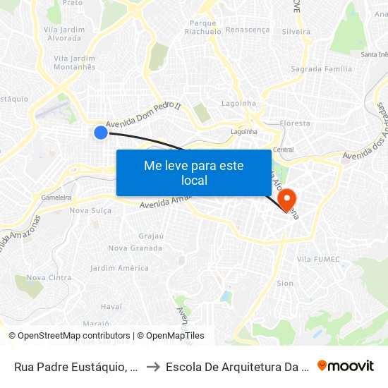 Rua Padre Eustáquio, 2636 to Escola De Arquitetura Da Ufmg map