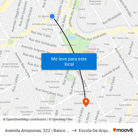 Avenida Amazonas, 322 | Banco Bradesco Antes Da Praça Sete to Escola De Arquitetura Da Ufmg map